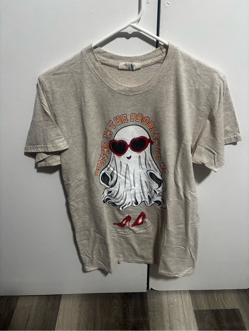 Simply Southern Beige Graphic Ghost Tee with Red Accents